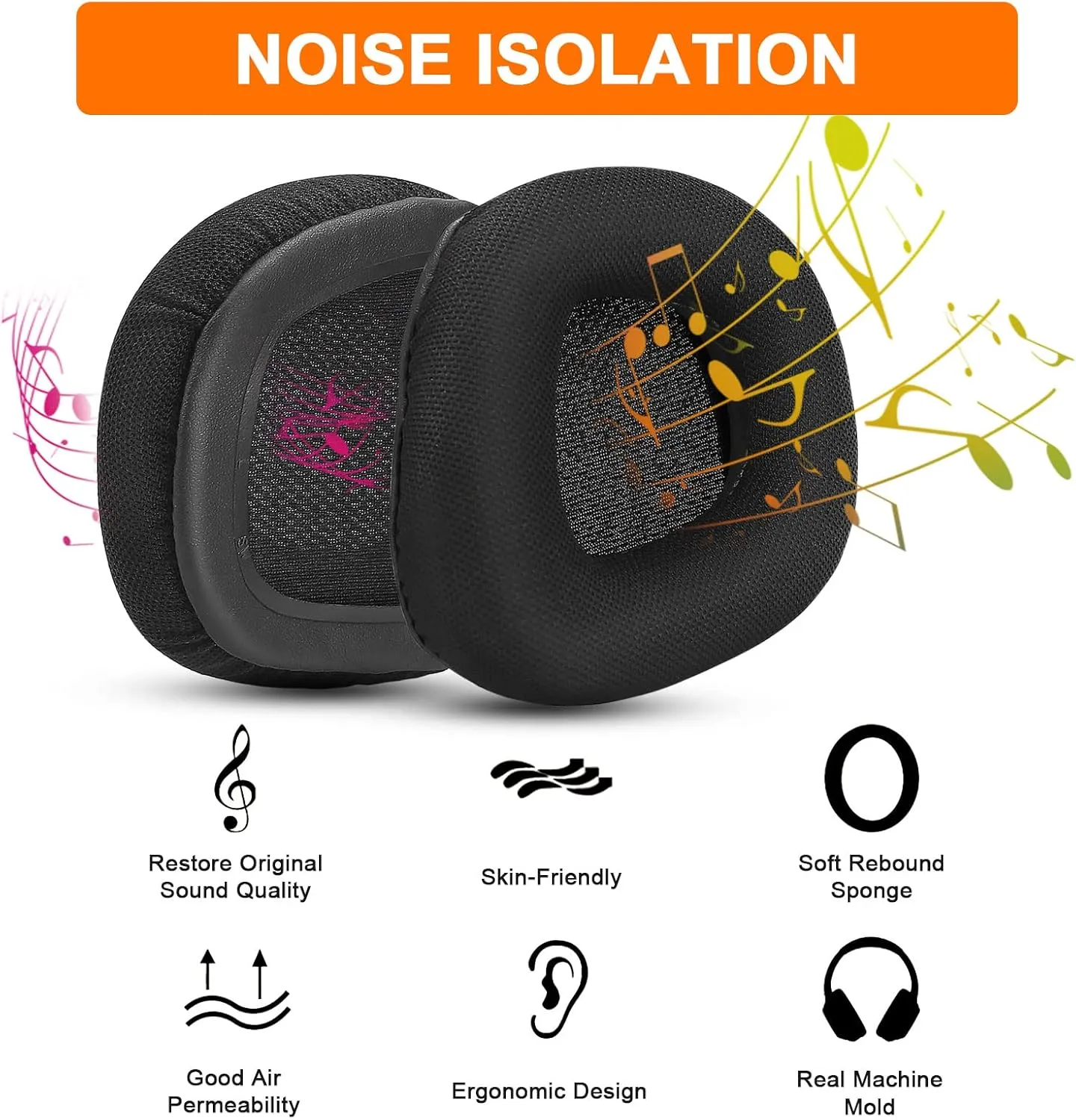 Replacement Ear Pads Cushions for Corsair Void & Corsair Void PRO RGB Wired/Wireless Gaming Headsets with Black Mesh Fabric, Memory Foam