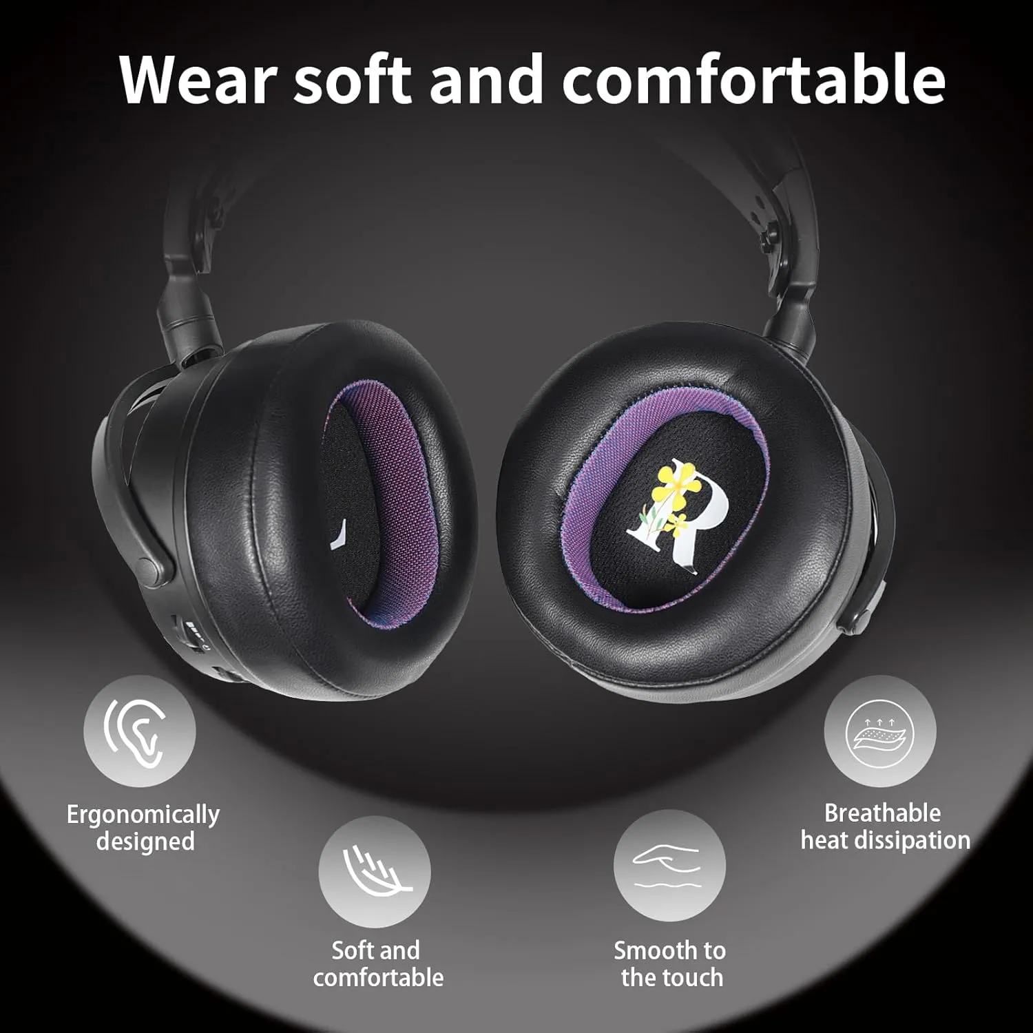 Replacement Earpads for AUDEZE Maxwell Black/Purple Sheepskin with High-Density Foam