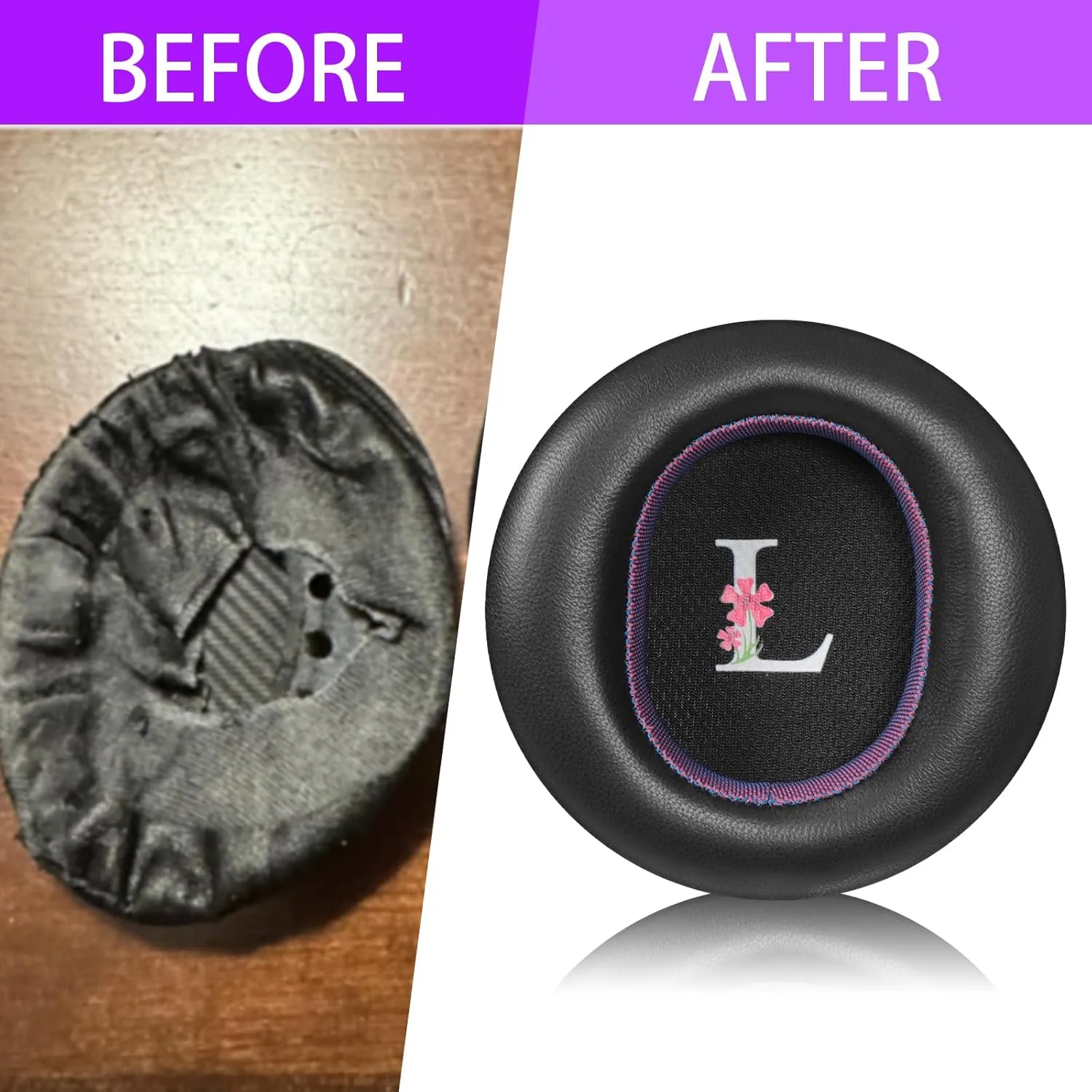 Replacement Earpads for AUDEZE Maxwell Black/Purple Sheepskin with High-Density Foam