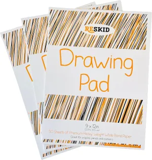 Reskid Drawing Paper Pad (9 x 12 inches) - 50 Sheets, 3-Pack Coloring Art Pads for Kids, Sketch Kids (9x12 (3PACK))