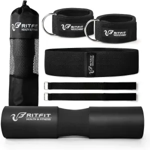 RitFit Barbell Squat Pad, Advanced Neck & Shoulder Ergonomic Protective Pad Support for Squats, Lunges & Hip Thrusts,Comfortable Foam Sponge Pad, Bonus 2 Securing Straps Included