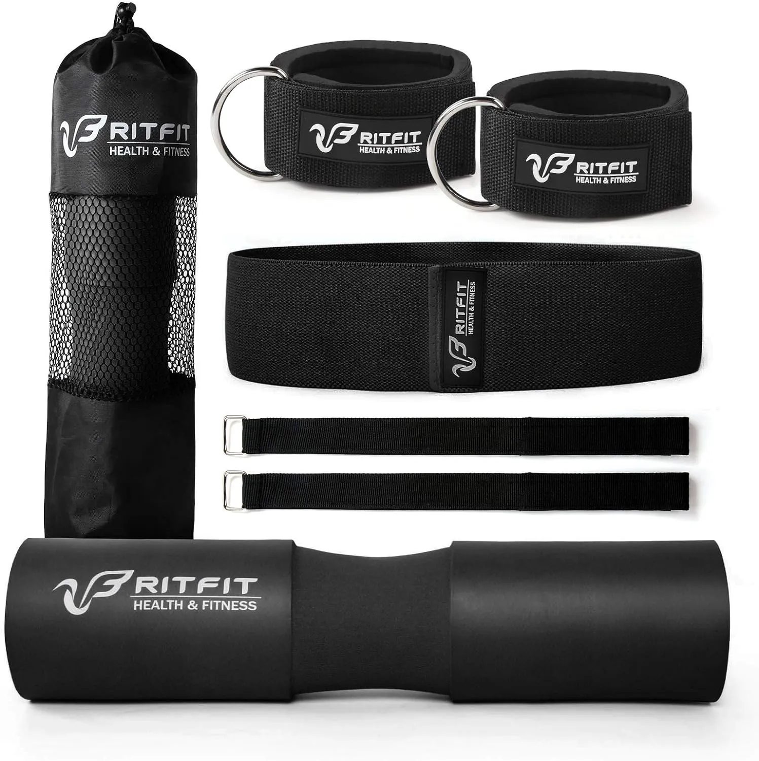 RitFit Barbell Squat Pad, Advanced Neck & Shoulder Ergonomic Protective Pad Support for Squats, Lunges & Hip Thrusts,Comfortable Foam Sponge Pad, Bonus 2 Securing Straps Included