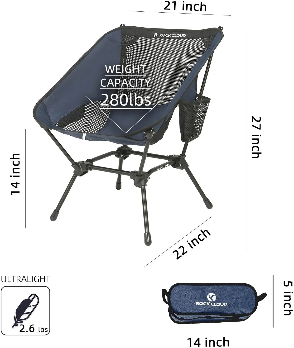 ROCK CLOUD Portable Camping Chair Ultralight Folding Chairs Outdoor for Camp Hiking Backpacking Lawn Beach Sports