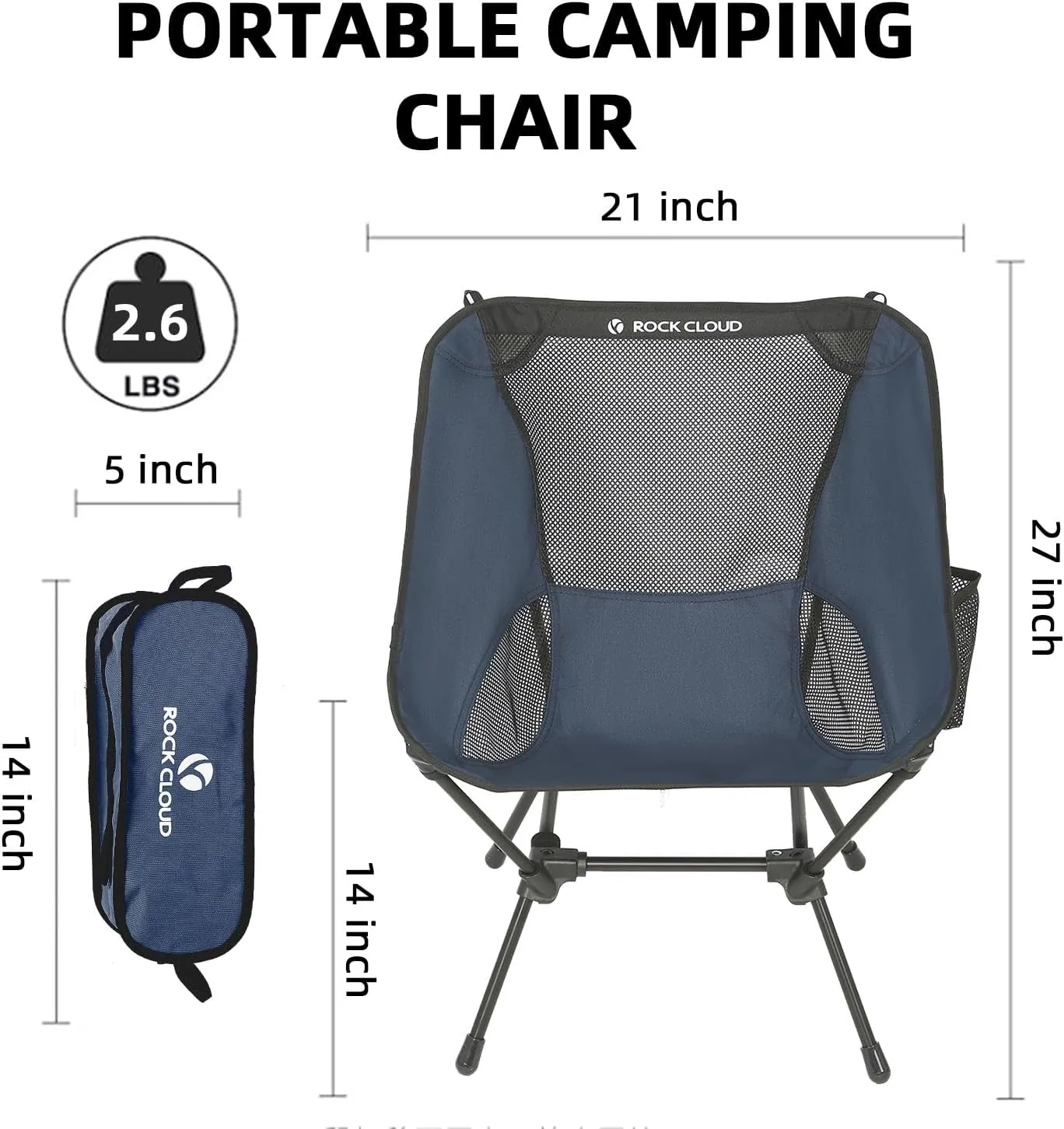 ROCK CLOUD Portable Camping Chair Ultralight Folding Chairs Outdoor for Camp Hiking Backpacking Lawn Beach Sports