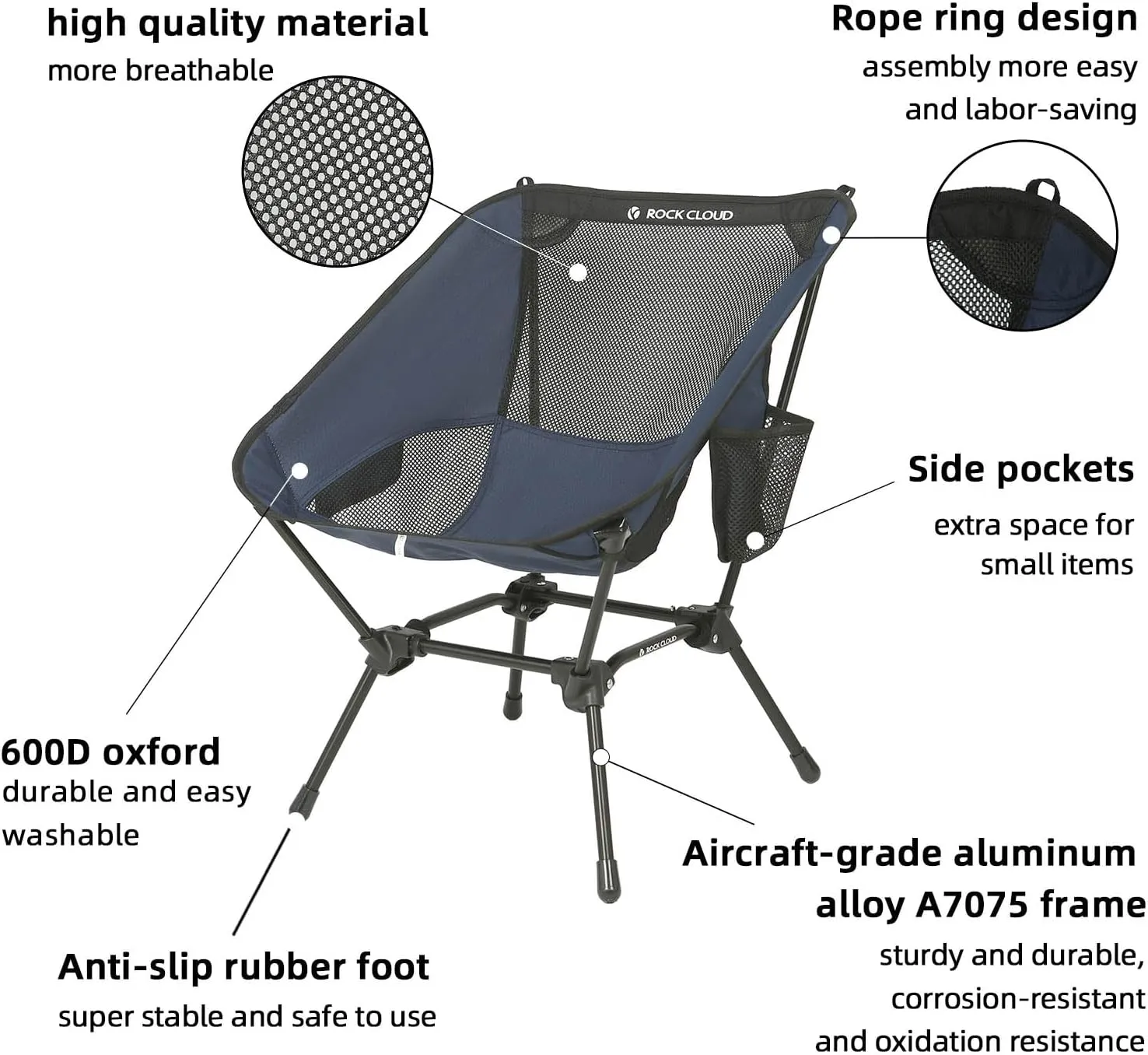 ROCK CLOUD Portable Camping Chair Ultralight Folding Chairs Outdoor for Camp Hiking Backpacking Lawn Beach Sports
