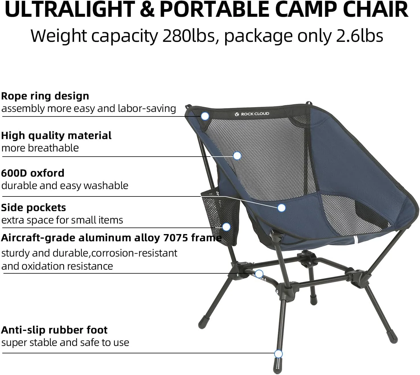 ROCK CLOUD Portable Camping Chair Ultralight Folding Chairs Outdoor for Camp Hiking Backpacking Lawn Beach Sports