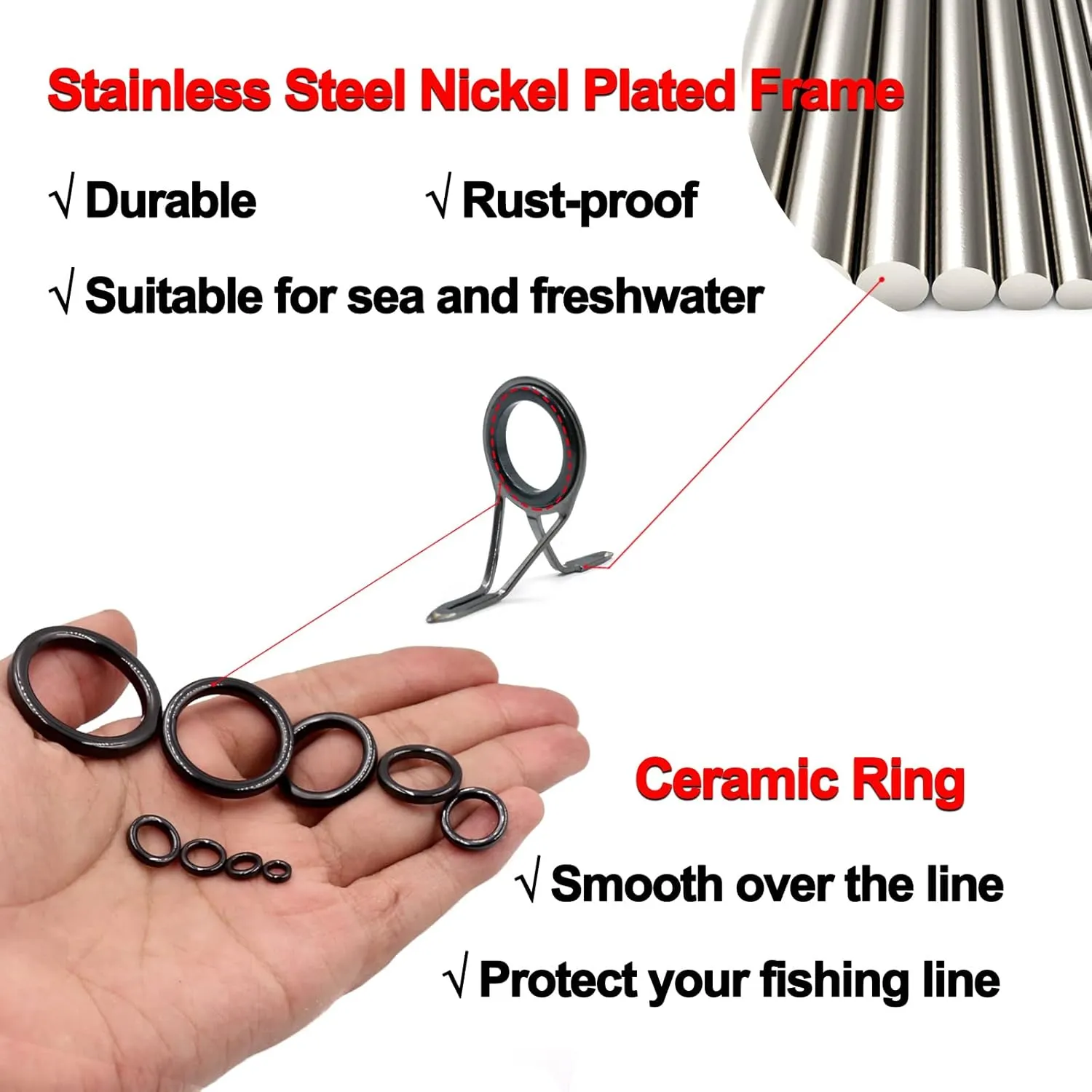 Rod Repair Kit 40&85pcs Fishing Rod Tip Guide Repair kit Single Leg Ceramic Ring Fishing Pole Eyelets Replacement Kit