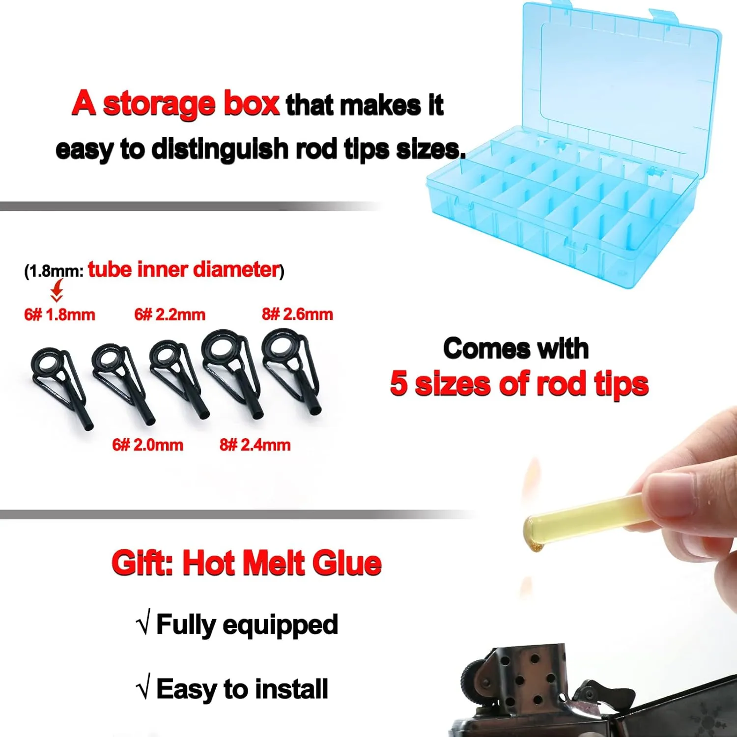Rod Repair Kit 40&85pcs Fishing Rod Tip Guide Repair kit Single Leg Ceramic Ring Fishing Pole Eyelets Replacement Kit