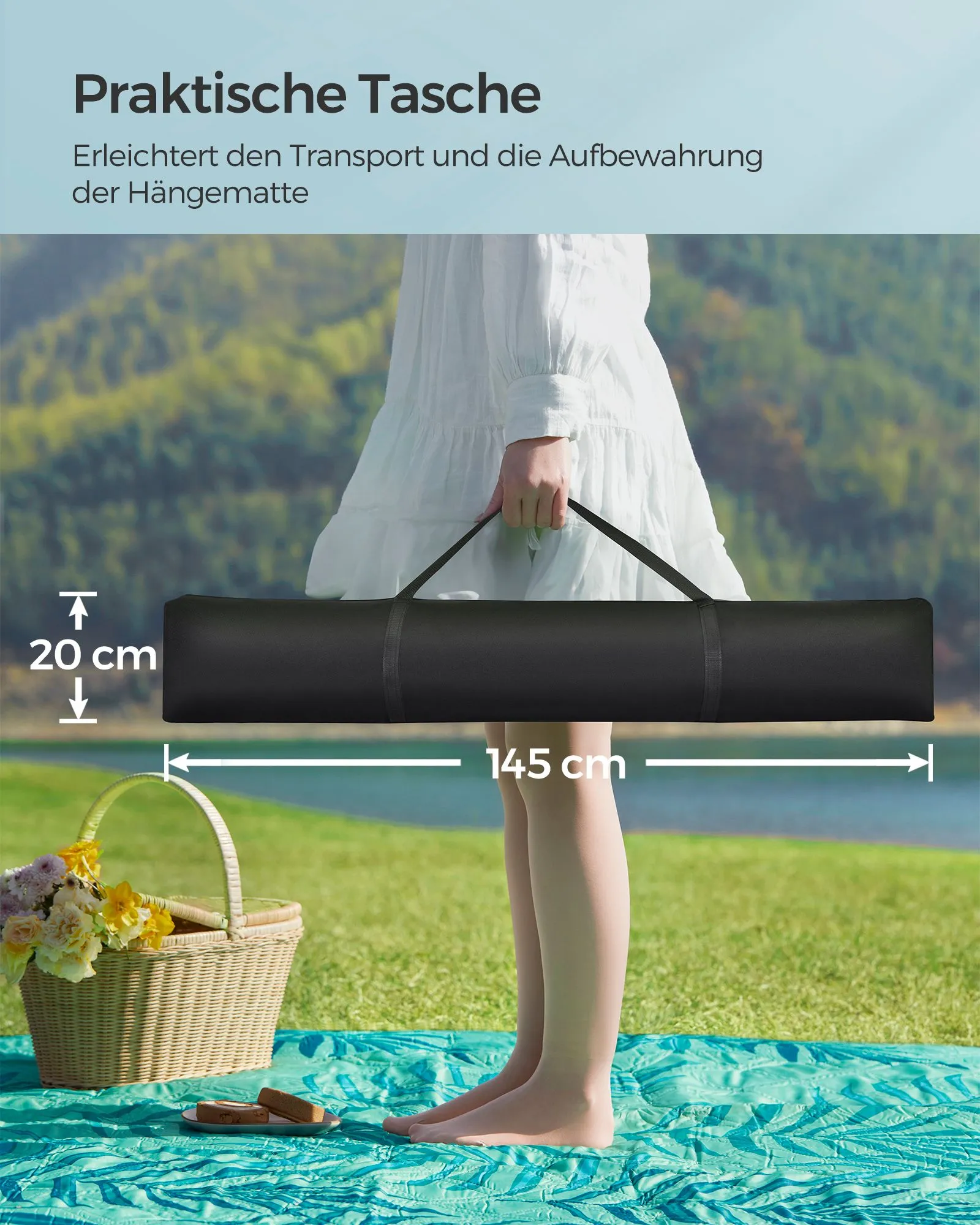 Rootz Hammock with Frame - Steel Frame - Polyester Hammock - Portable Swing - Large Size - Easy Assembly - Black/Blue - 400cm x 100cm x 90cm