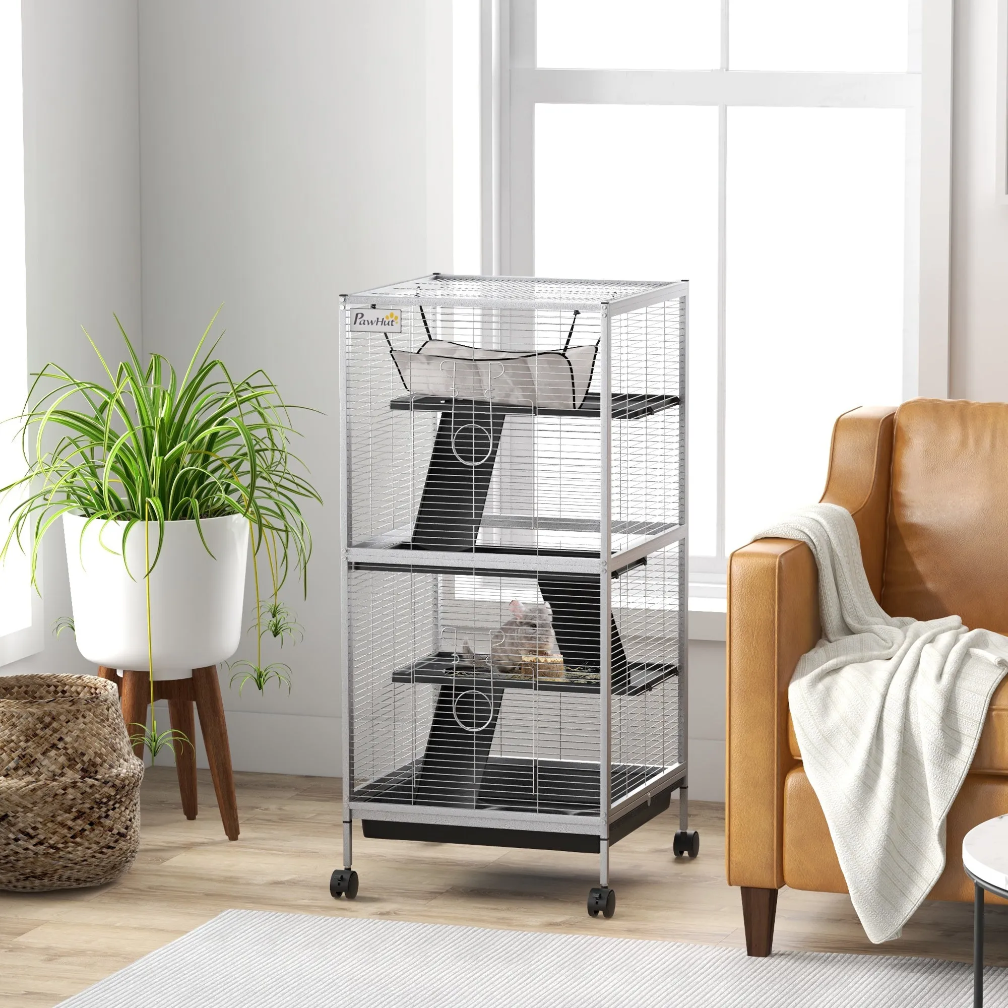 Rootz Small Animal Cage - Portable Pet Habitat - Mobile Critter Enclosure - Easy Clean - 52cm x 52cm x 113.5cm