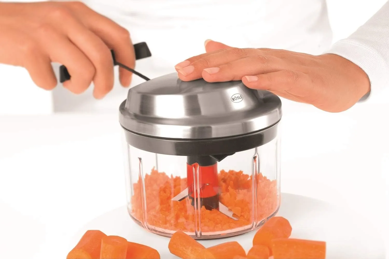 Rosle Manual Pull-Start Food Processor Multi Cutter & Salad Spinner Basket
