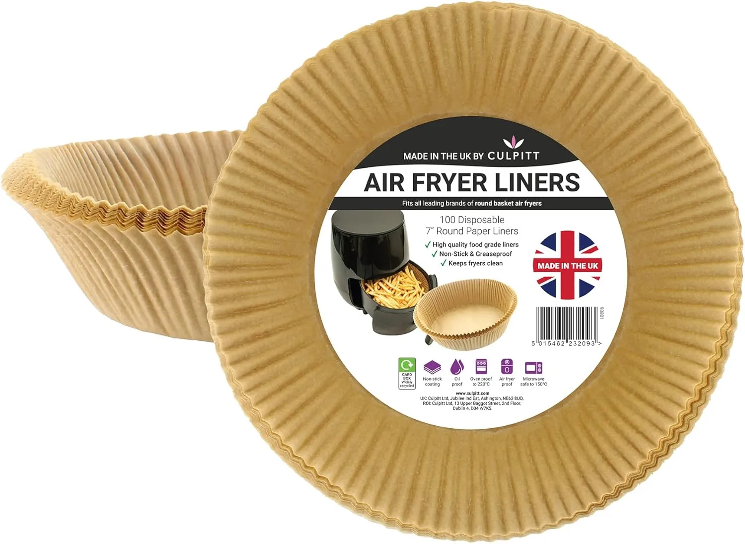 Round Air Fryer Liners | 100 | Non-Stick Disposable Liners, Designed for Ninja, Russell Hobbs, Tower, Salter | 7" | Made in The UK | 100 Pack