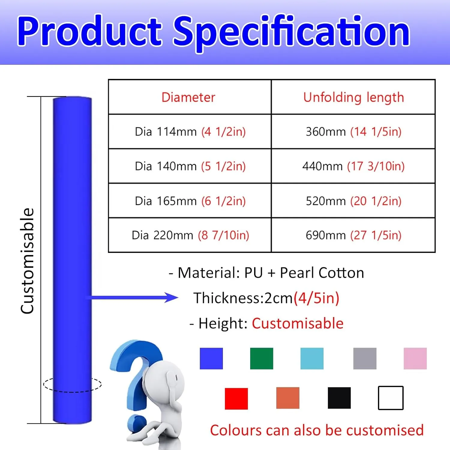 Round Pole Padding for Basketball Hoop Protection Player/ Kid/ Child/ Teenager/ Adult, Tall 180cm Pole Wraps for Basement Column UV-resistant, PU Foam Basketball Post Pad(Gray,Dia 140mm (5 1/2in))