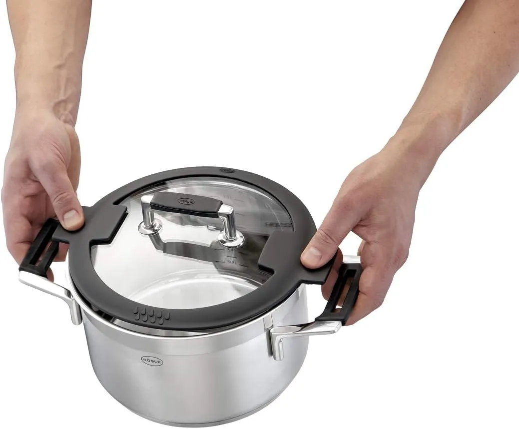 RÖSLE Silence Pro 4-Piece Cookware Set – Set of 3 Pots and 1 Saucepan 18/10 Stainless Steel – Internal Graduation, Suitable for Induction, Dishwasher Safe