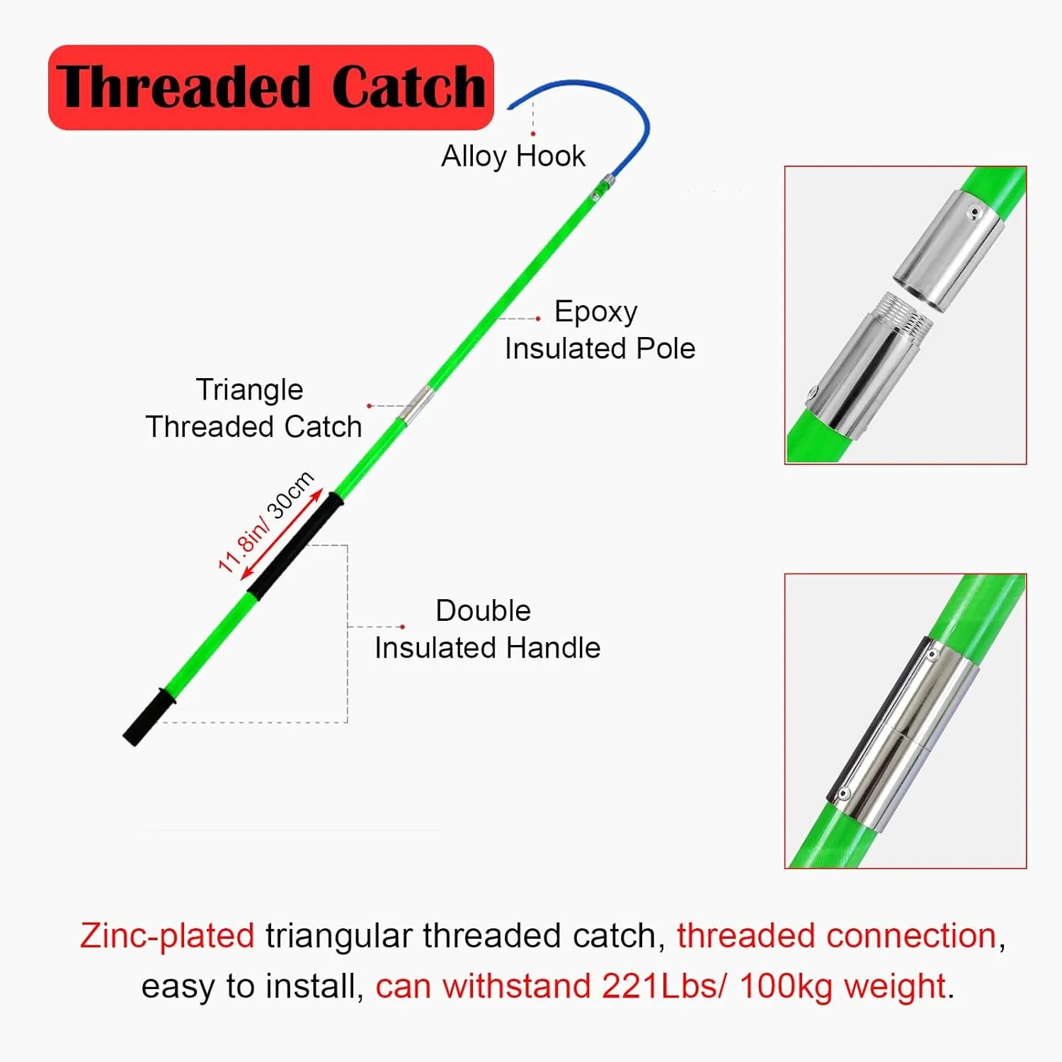 Safety Rescue Pole for Electrocution Rescue, Professional High-Voltage Insulated Hook for Fire Electrician, Insulated Security Tools/Anti-electrocution(1pc Red,79in/2m/6.5ft (110 KV))