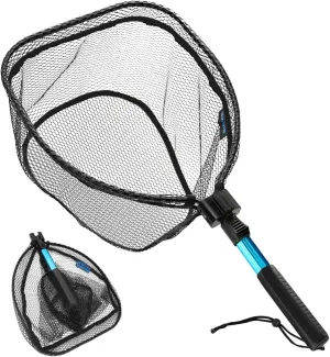 SAN LIKE Floating Fishing Net Collapsible Fishing Nets for Fish Fishing Landing Net with Telescopic Pole Rubber Coated Landing Net for Freshwater Saltwater Foldable Release Salmon Catfish Bass Trout
