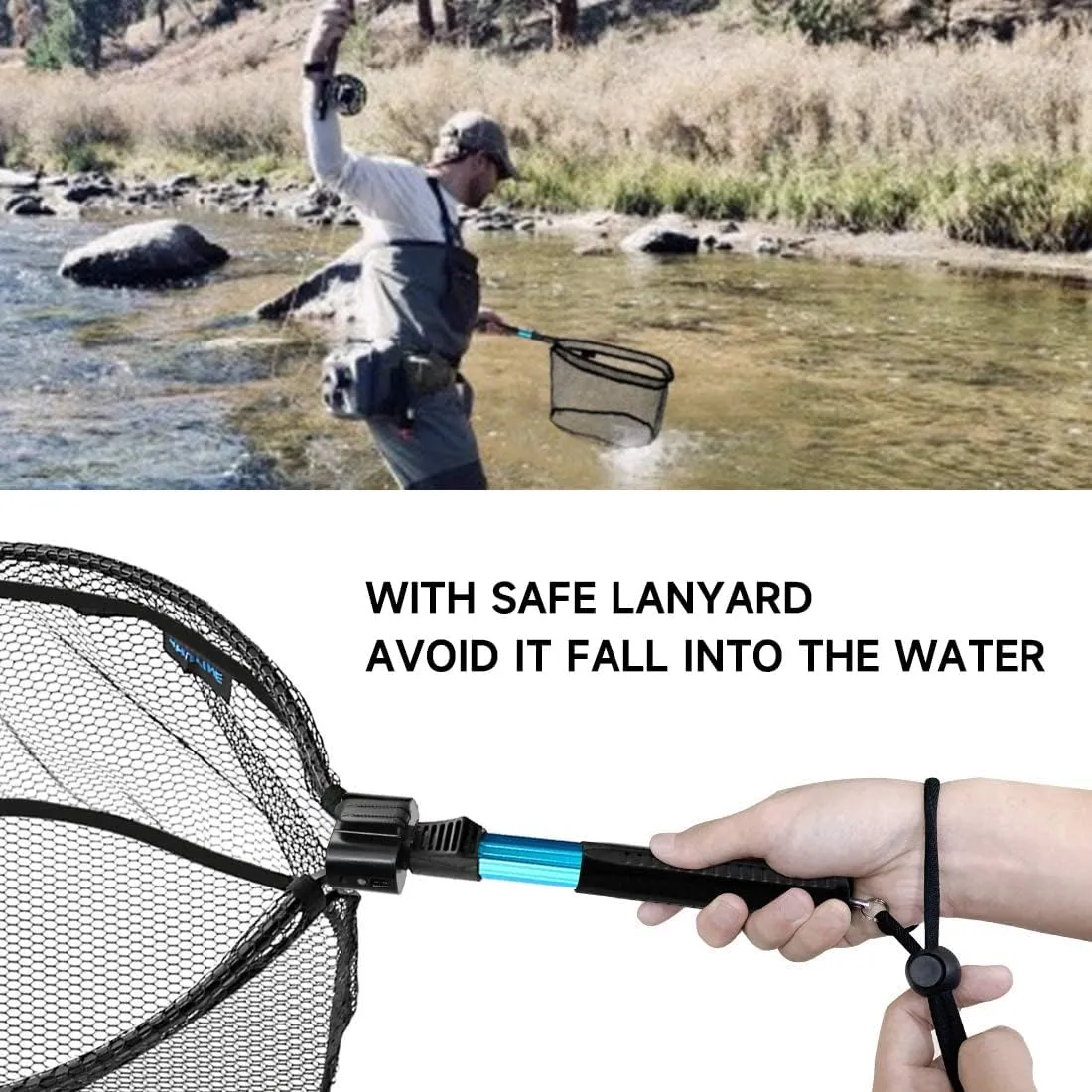 SAN LIKE Floating Fishing Net Collapsible Fishing Nets for Fish Fishing Landing Net with Telescopic Pole Rubber Coated Landing Net for Freshwater Saltwater Foldable Release Salmon Catfish Bass Trout