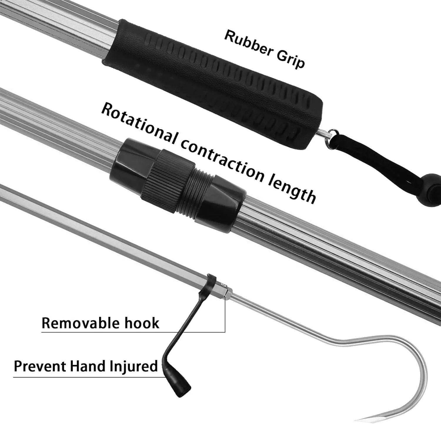 SANLIKE Telescopic Fish Gaff with Stainless Sea Fishing Spear Hook Tackle, Soft Handle Aluminium Alloy Pole for Saltwater Offshore Ice Tool