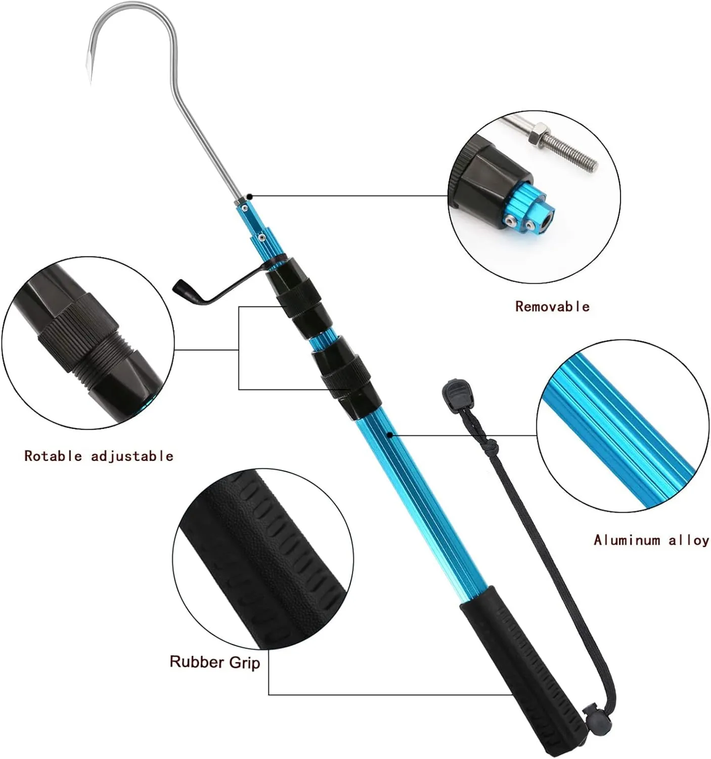 SANLIKE Telescopic Fish Gaff with Stainless Sea Fishing Spear Hook Tackle, Soft Handle Aluminium Alloy Pole for Saltwater Offshore Ice Tool