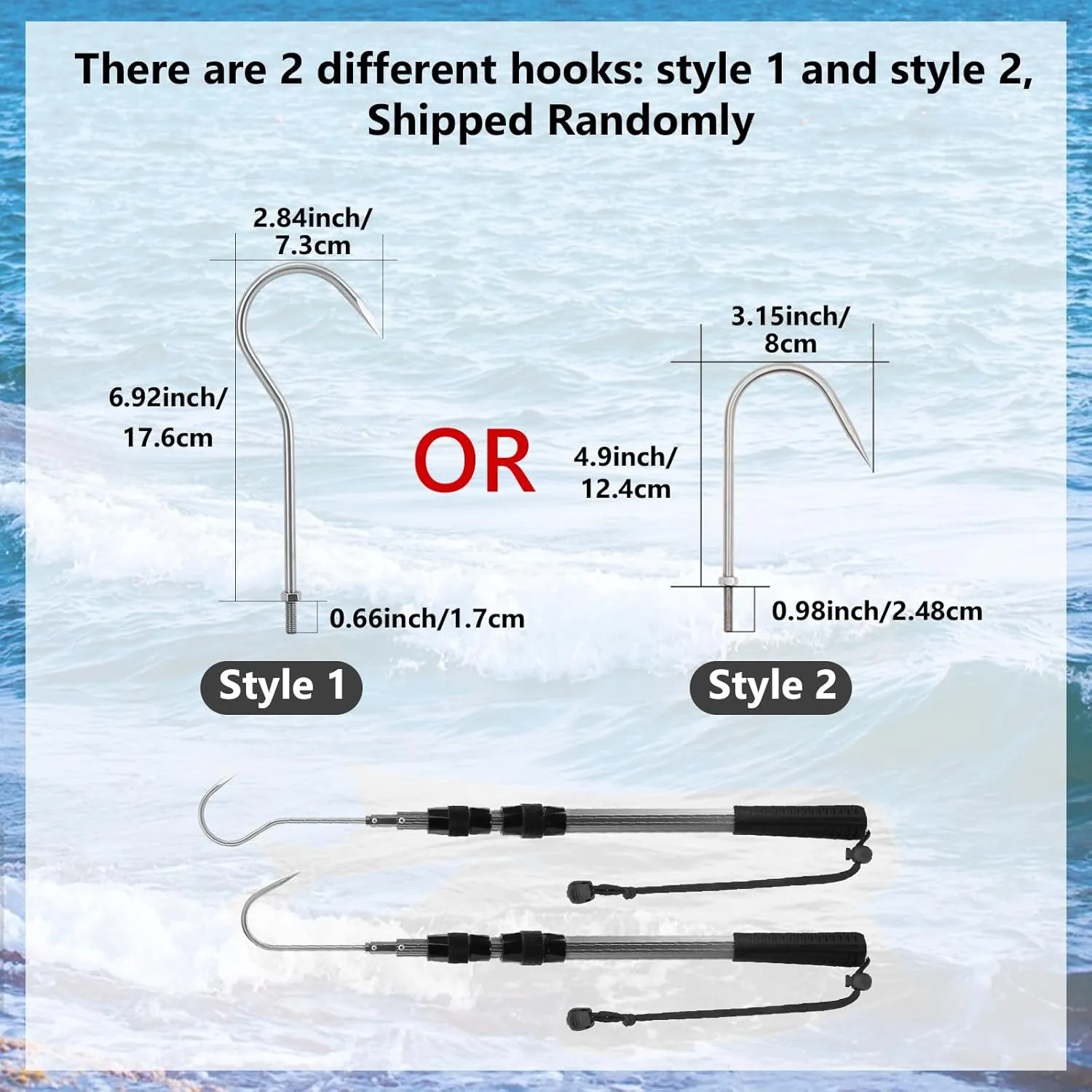 SANLIKE Telescopic Fish Gaff with Stainless Sea Fishing Spear Hook Tackle, Soft Handle Aluminium Alloy Pole for Saltwater Offshore Ice Tool