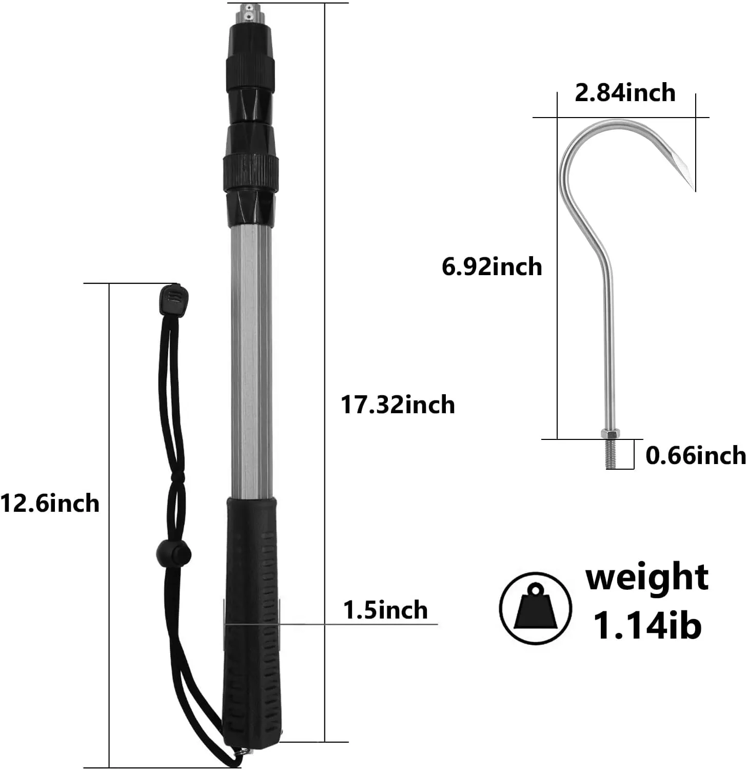 SANLIKE Telescopic Fish Gaff with Stainless Sea Fishing Spear Hook Tackle, Soft Handle Aluminium Alloy Pole for Saltwater Offshore Ice Tool