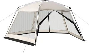 Screen House 14x14ft Canopy Tent with 5-Sided Netting, Easy Setup, Portable Gazebo Shelter for Outdoor Camping, Gathering, Party, Picnic, Khaki
