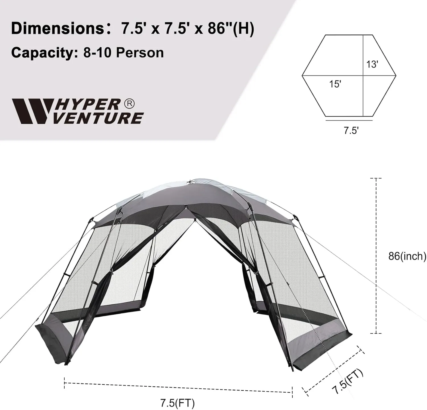 Screen House 15x13 FT Mesh Canopy Tent Camping Gazebo Shelter for 8-10 People Outdoor Party Activities