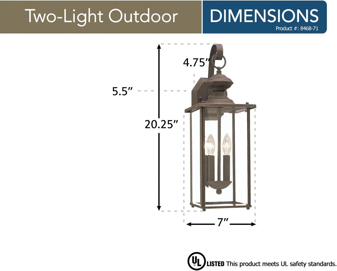 Sea Gull Lighting 8468-71 Jamestowne Outdoor Wall Lantern Outside Fixture, Two - Light, Antique Bronze