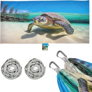 Sea Turtle Camping Hammock, Single Portable Hammocks with Tree Straps & Attached Carry Bag, 330Lbs Capacity Perfect for Outside Indoor Hiking Beach Backpack Travel
