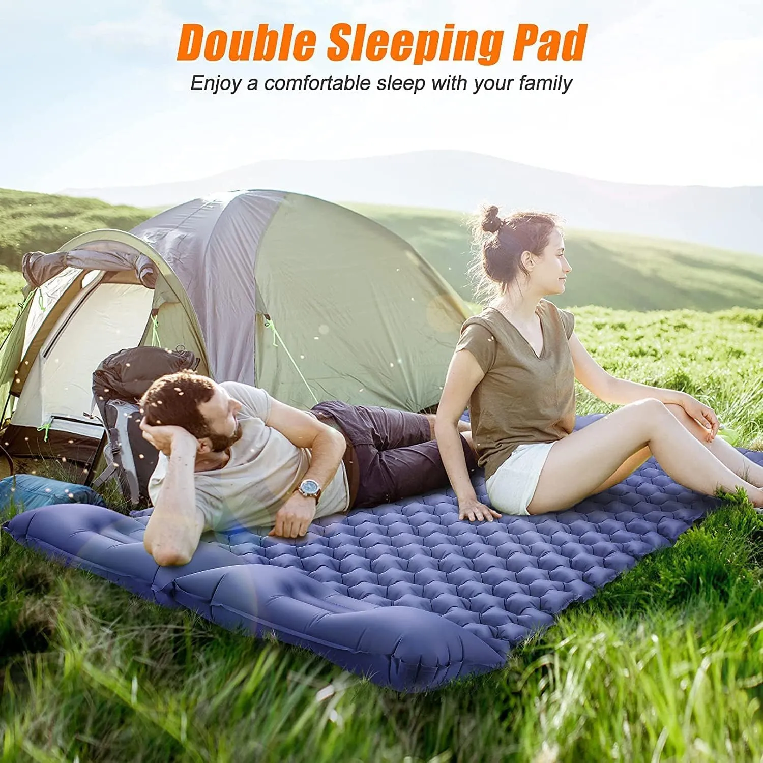 Self Inflating Camping Mat with Pillow, Thicken Inflatable Camping Mattress with Built-in Pump, Waterproof Inflatable Mat for Outdoor, Camping, Hiking