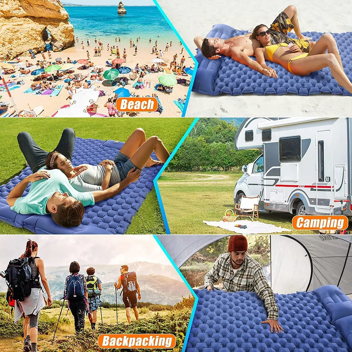 Self Inflating Camping Mat with Pillow, Thicken Inflatable Camping Mattress with Built-in Pump, Waterproof Inflatable Mat for Outdoor, Camping, Hiking