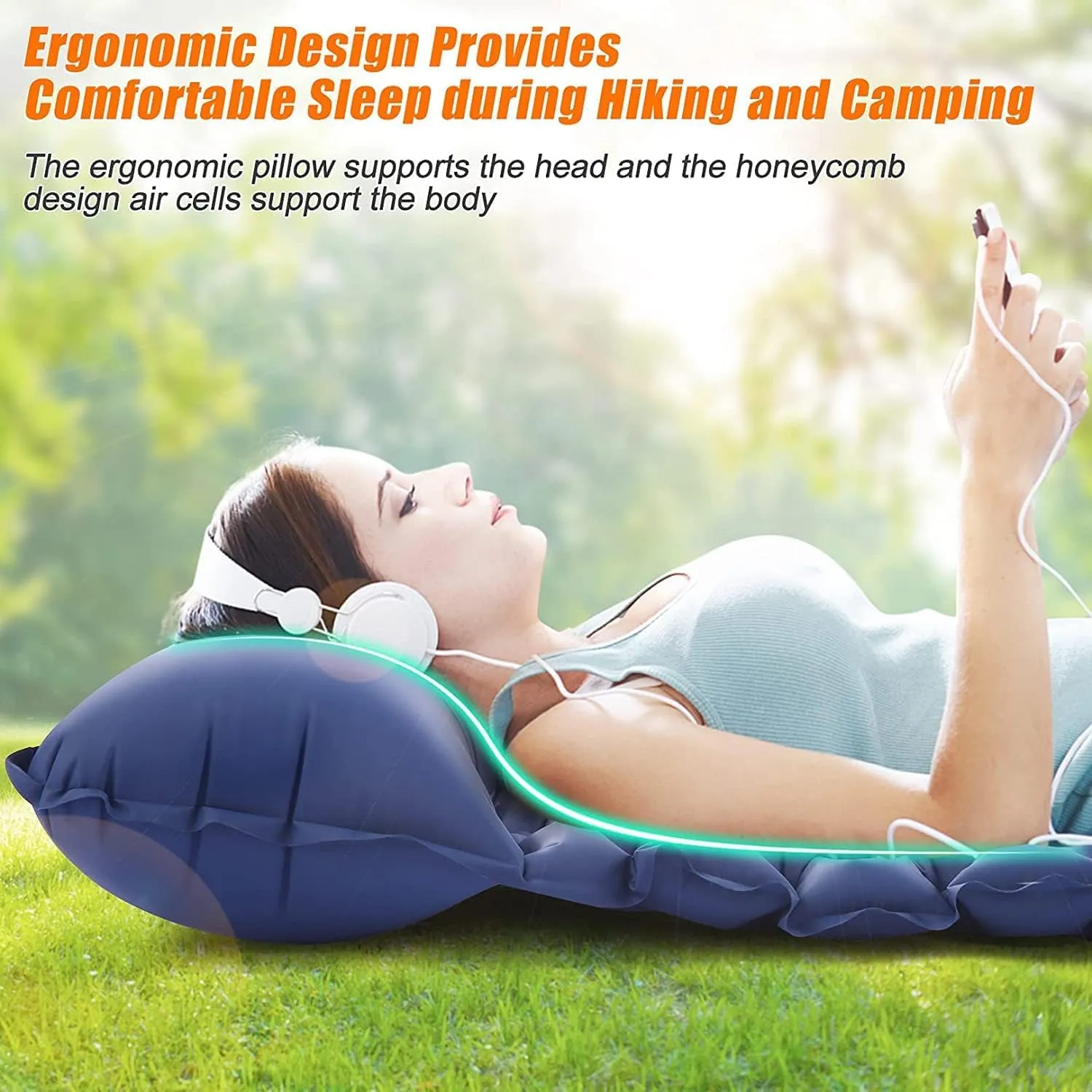 Self Inflating Camping Mat with Pillow, Thicken Inflatable Camping Mattress with Built-in Pump, Waterproof Inflatable Mat for Outdoor, Camping, Hiking