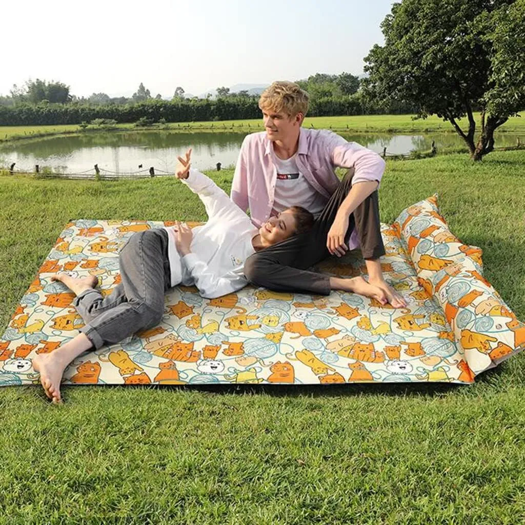 Self-Inflating Pads Double Printing Inflatable Cushion Camping Tent Bottom Pad 195 * 130cm Portable Storage Suitable for Outdoor Camping, Beach, Hiking, Indoor Office Rest
