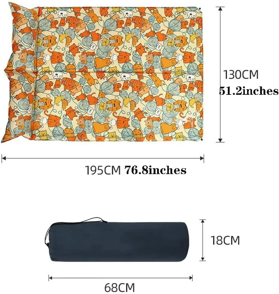 Self-Inflating Pads Double Printing Inflatable Cushion Camping Tent Bottom Pad 195 * 130cm Portable Storage Suitable for Outdoor Camping, Beach, Hiking, Indoor Office Rest