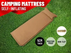 Self Inflating Single Sleeping Mattress Mats Pad Air Bed Camping Hiking* Beige