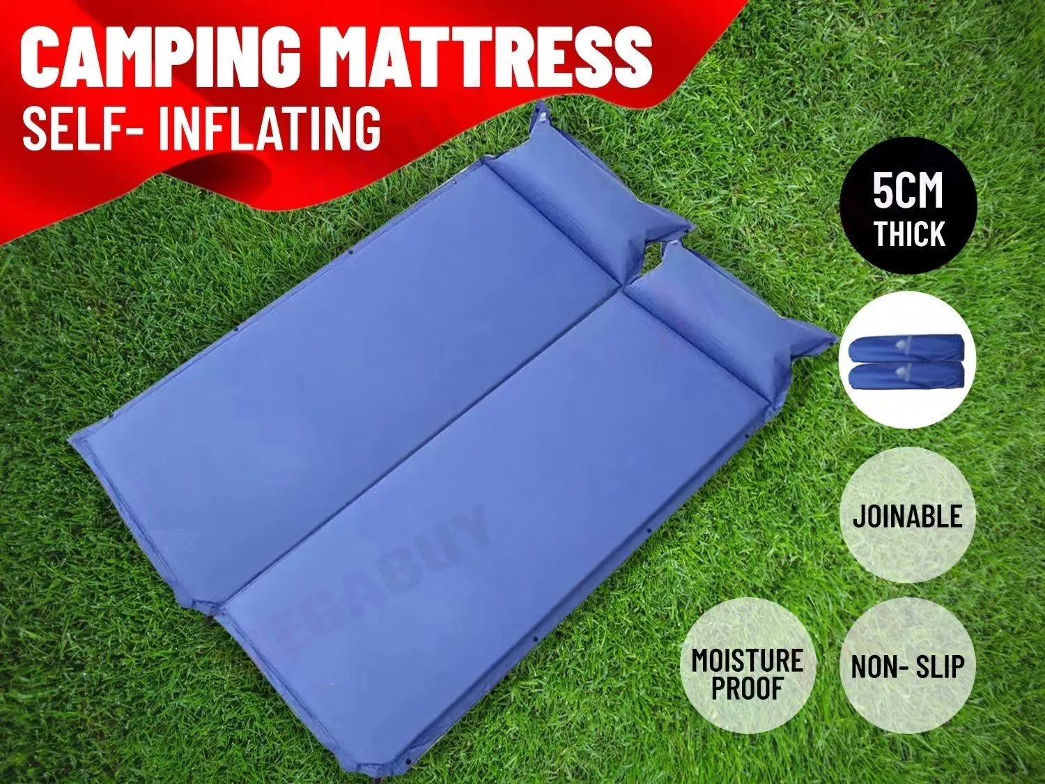 Self Inflating Single Sleeping Mattress Mats Pad Air Bed Camping Hiking* Beige