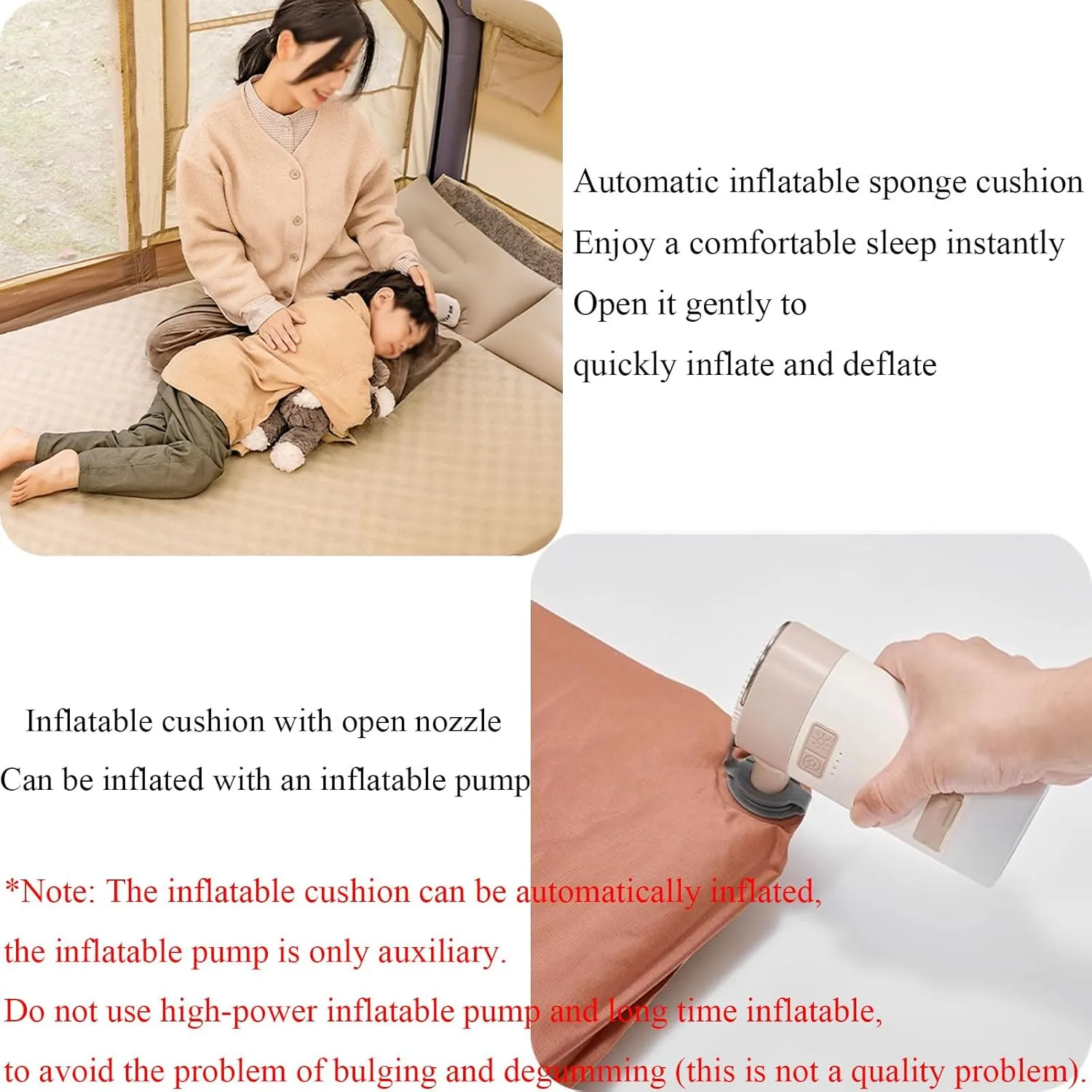 Self Inflating Sleeping Mat 5 Cm Thick, Portable Sleeping Mat for Tent and Family Camping Hiking Traveling,Double
