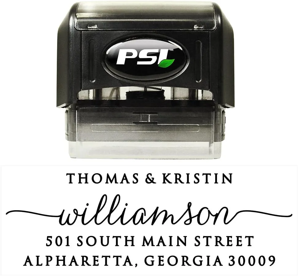Self Inking Return Address Stamp - Custom 4 Line Personalized Address Stamp for Envelopes, Wedding Invitations, Business, Mailing Labels, Black Ink (Williamson)