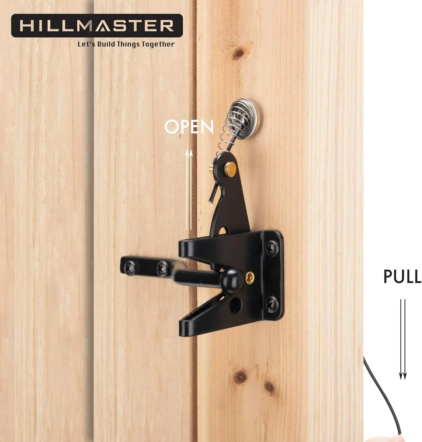 Self Locking Gate Latch for Wooden Fence Heavy Duty,Gravity Lever Fence Door Latches with Steel Spring Cable Pull String Gate Hardware Gate Lock for Outdoor Secure Pool,Garden,Black Finish