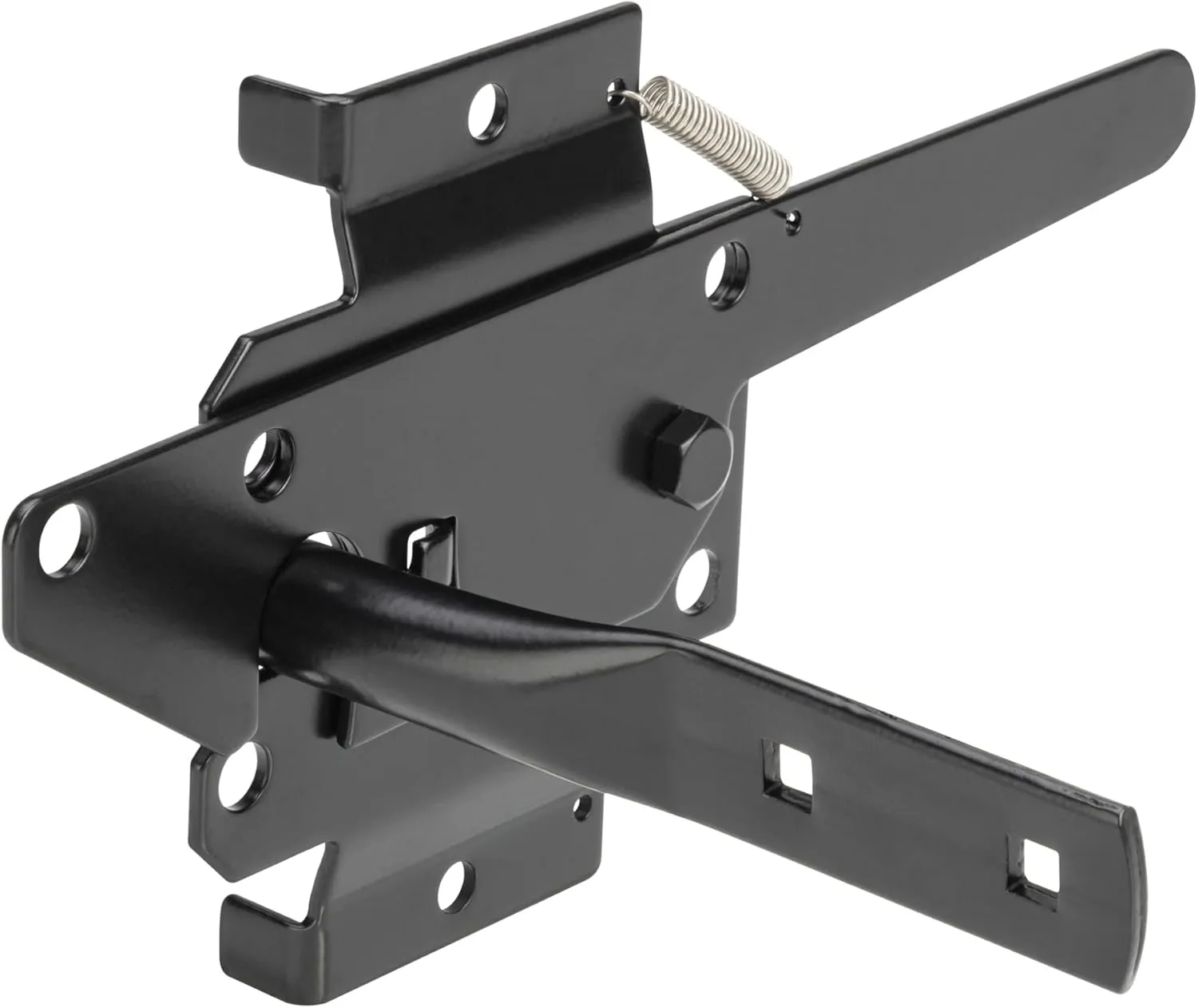 Self-Locking Gate Latch Heavy Duty for Wooden Fence, Post Mount Automatic Gravity Lever for PVC Fence Gate Lock Hardware with Fasteners for Secure Pool, Yard, Garden, Steel, Black