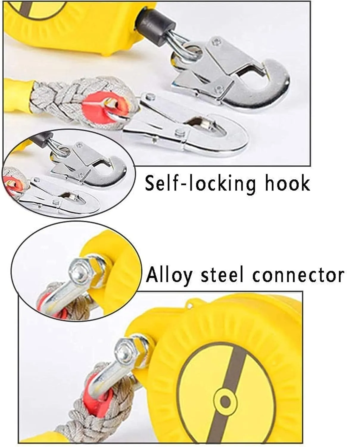 Self-Retracting Lifeline 5m to 30m, High-Altitude Fall Arrester Galvanized Wire Lifeline - Anti Swivel Wire Rope Personal Protective Equipment Yellow,Safety Harness Kits