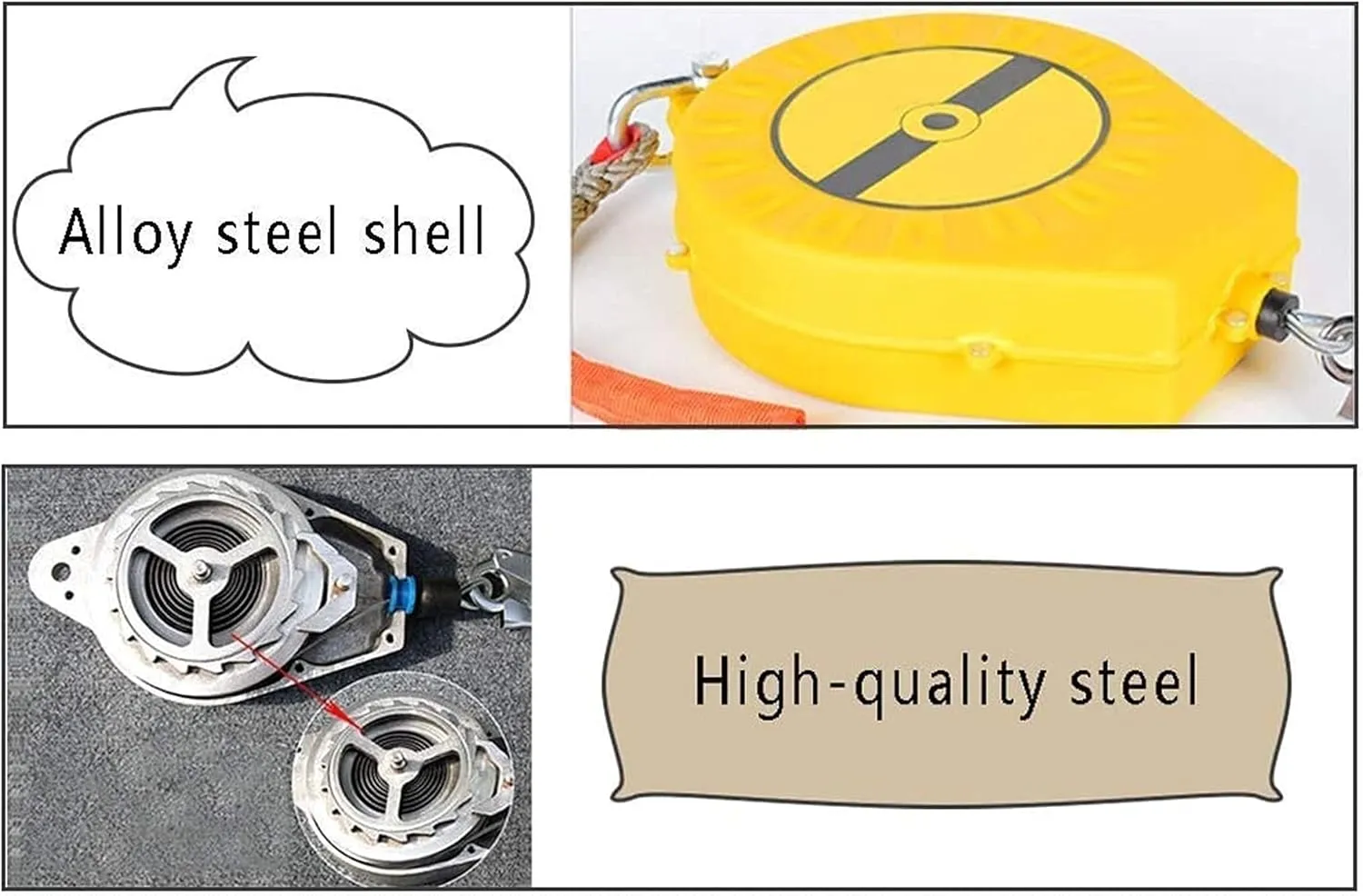 Self-Retracting Lifeline 5m to 30m, High-Altitude Fall Arrester Galvanized Wire Lifeline - Anti Swivel Wire Rope Personal Protective Equipment Yellow,Safety Harness Kits