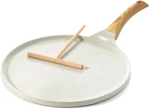 SENSARTE Nonstick Crepe Pan with Spreader, 12-Inch Natural Ceramic Coating Dosa Pan Pancake Flat Skillet Tawa Griddle with Stay-Cool Handle, Induction Compatible, PFOA Free (White)