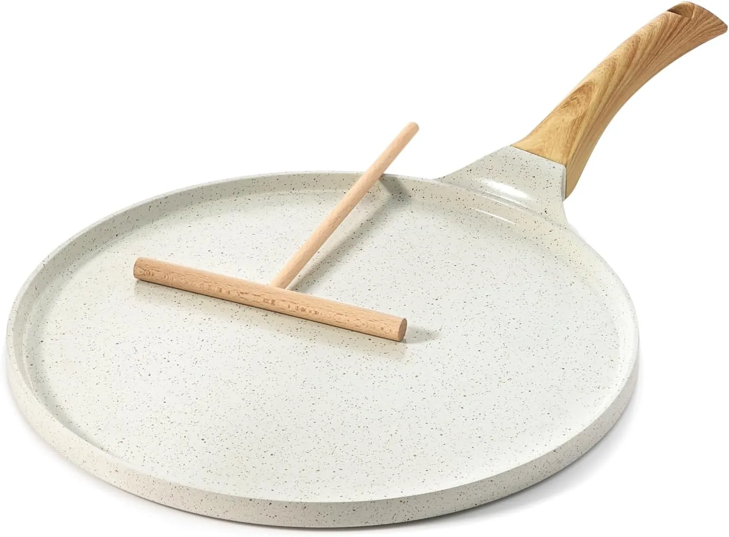 SENSARTE Nonstick Crepe Pan with Spreader, 12-Inch Natural Ceramic Coating Dosa Pan Pancake Flat Skillet Tawa Griddle with Stay-Cool Handle, Induction Compatible, PFOA Free (White)