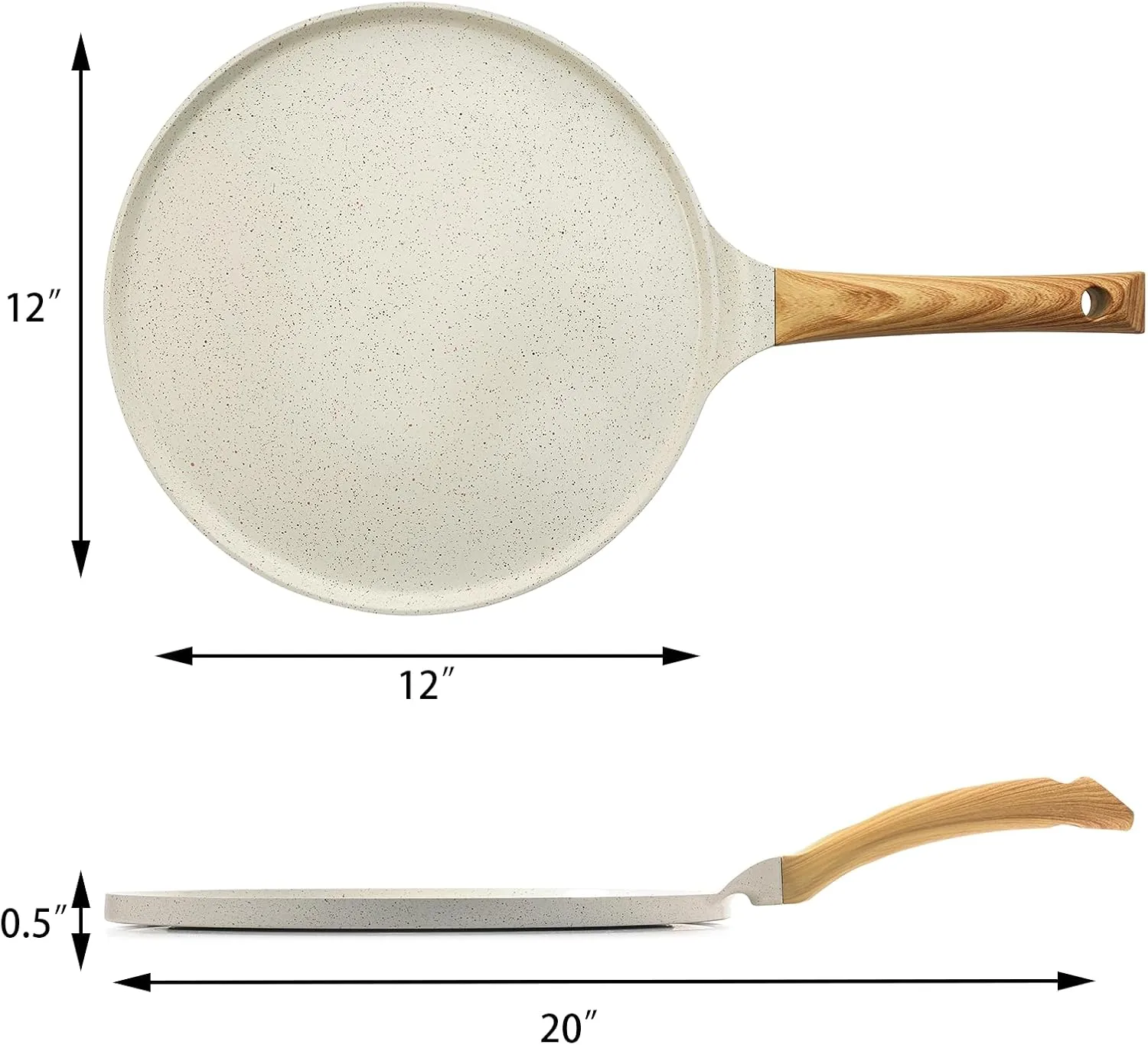 SENSARTE Nonstick Crepe Pan with Spreader, 12-Inch Natural Ceramic Coating Dosa Pan Pancake Flat Skillet Tawa Griddle with Stay-Cool Handle, Induction Compatible, PFOA Free (White)