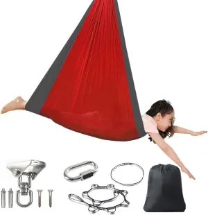 Sensory Swing for Kids Adults Yoga Swings for Indoor Use 360° Swivel Double Layer Hammock for Bedroom Durable Breathable Soft Kids Joy Swings Doorway Gym (Color : Red-Black, Size : 230x150cm)