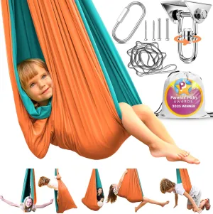 Sensory Swing Indoor Outdoor with 360° Hardware - Holds up to 220 lbs - Calming Therapy Swing for Kids & Adults - Helps with ADHD, Autism, Sensory Processing Disorder - Sturdy Cuddle Hammock