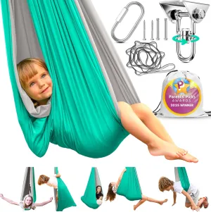 Sensory Swing Indoor Outdoor with 360° Hardware - Holds up to 220 lbs - Calming Therapy Swing for Kids & Adults - Helps with ADHD, Autism, Sensory Processing Disorder - Sturdy Cuddle Hammock