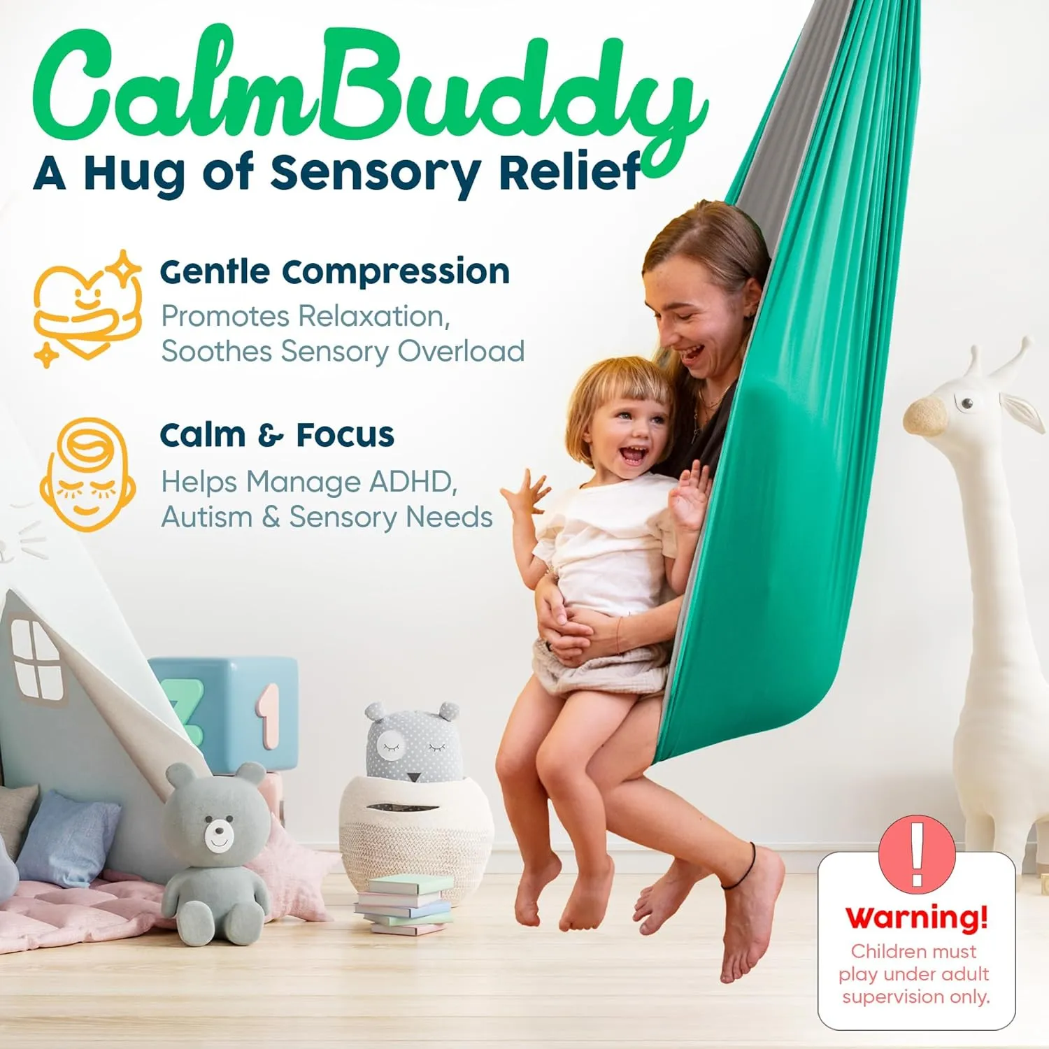 Sensory Swing Indoor Outdoor with 360° Hardware - Holds up to 220 lbs - Calming Therapy Swing for Kids & Adults - Helps with ADHD, Autism, Sensory Processing Disorder - Sturdy Cuddle Hammock