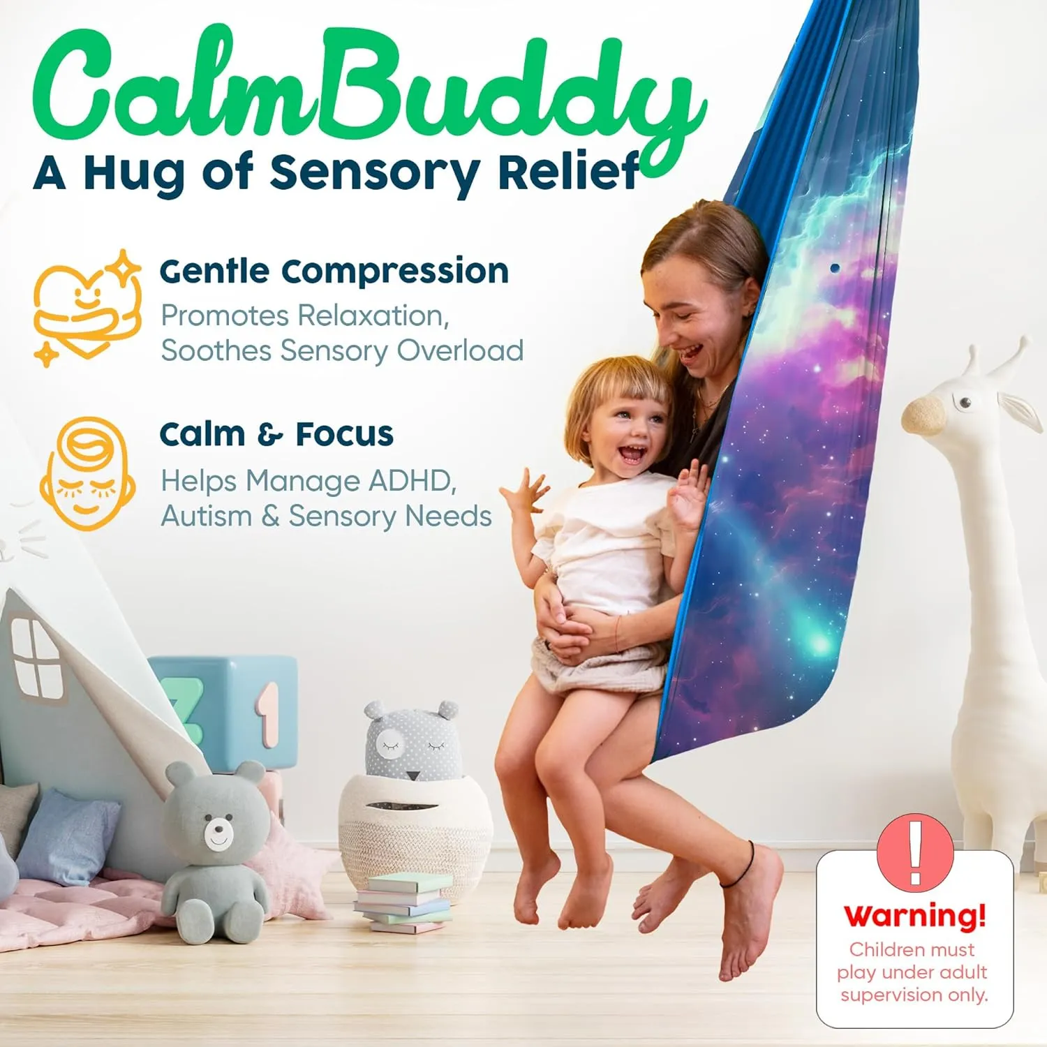 Sensory Swing Indoor Outdoor with 360° Hardware - Holds up to 220 lbs - Calming Therapy Swing for Kids & Adults - Helps with ADHD, Autism, Sensory Processing Disorder - Sturdy Cuddle Hammock